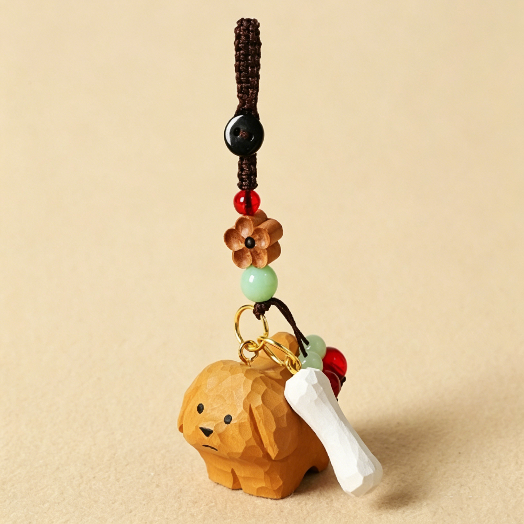 Handmade Carved Wooden Animal Keychain, Peach Blossom Charm for Keys & Bags