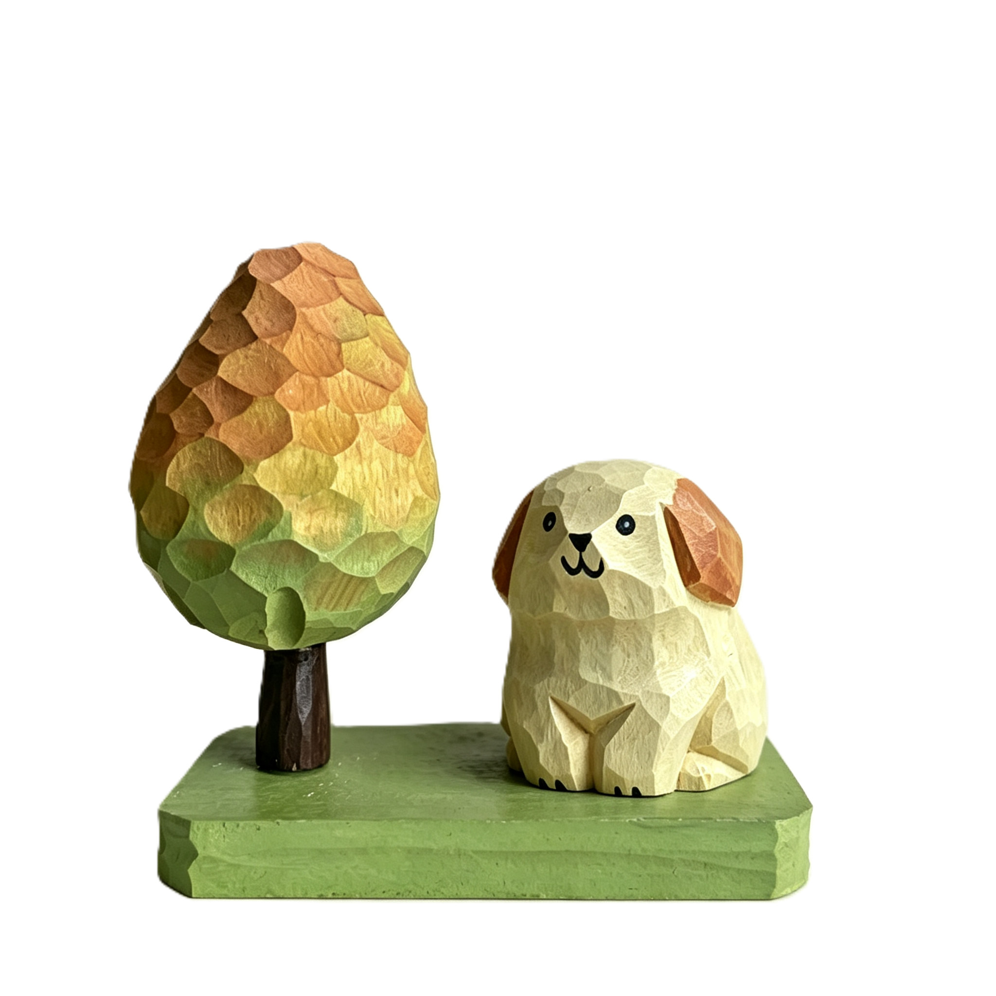 Hand-Carved Wooden Tree Ornament, Compatible with Cottage & Cute Wood-Carved Animals, Desktop Decoration, Whimsical Wood Carving Home Decor, Unique Gift for Desk & Shelf