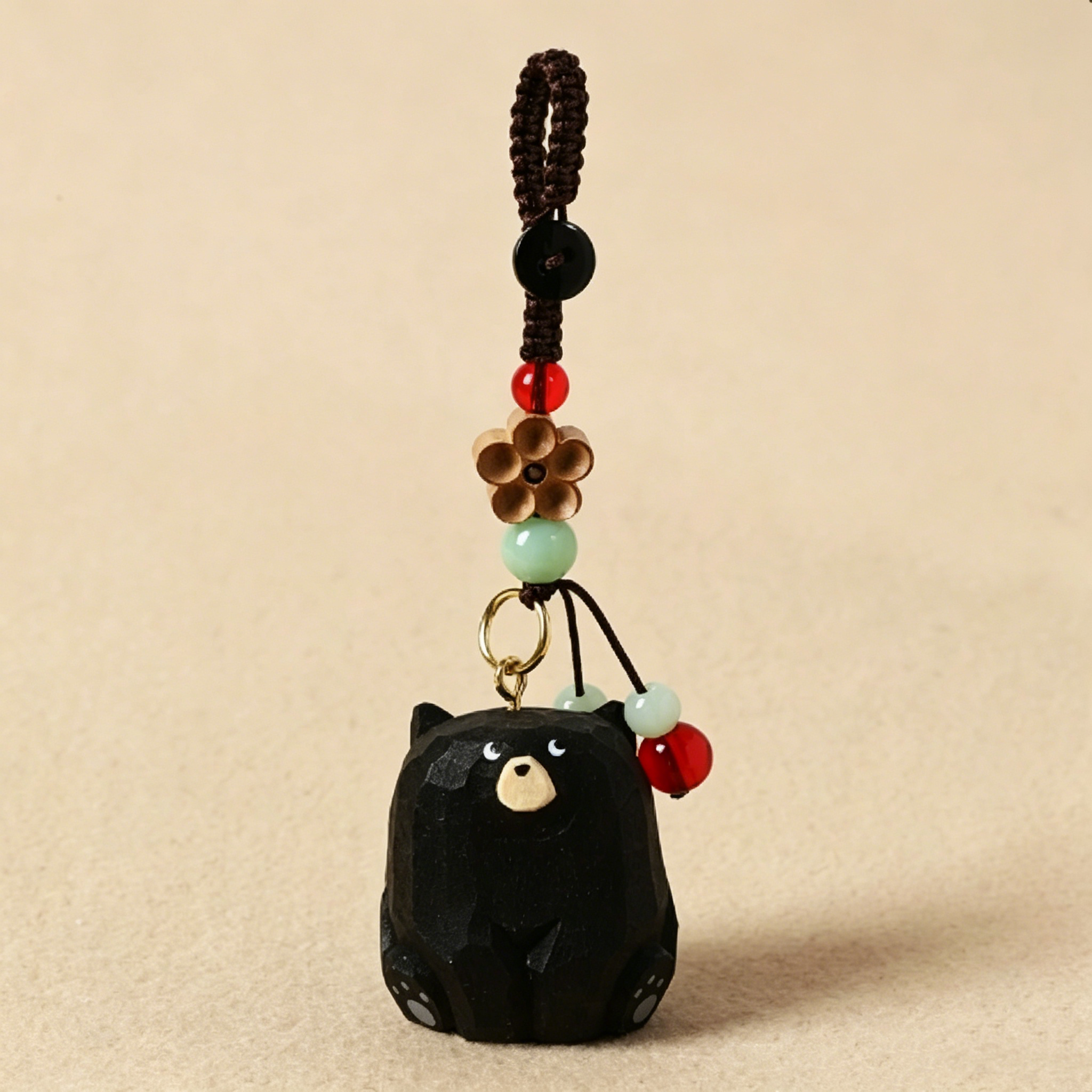 Handmade Carved Wooden Animal Keychain, Peach Blossom Charm for Keys & Bags