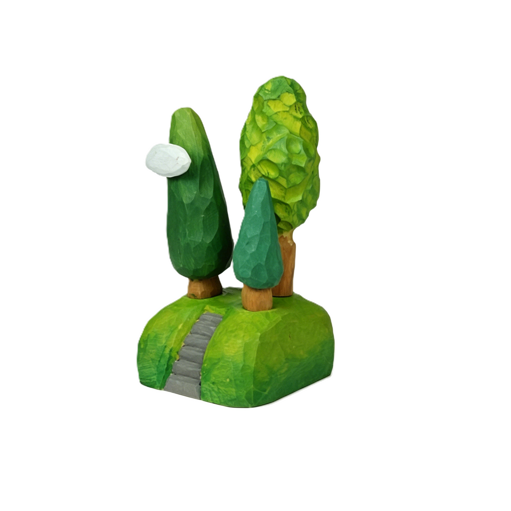 Linden Wood Hand-Carved Tree Figurine, Cute Forest Scene Miniature Decor, Calming Desk Ornament for Home, Office & Fairy Gardens