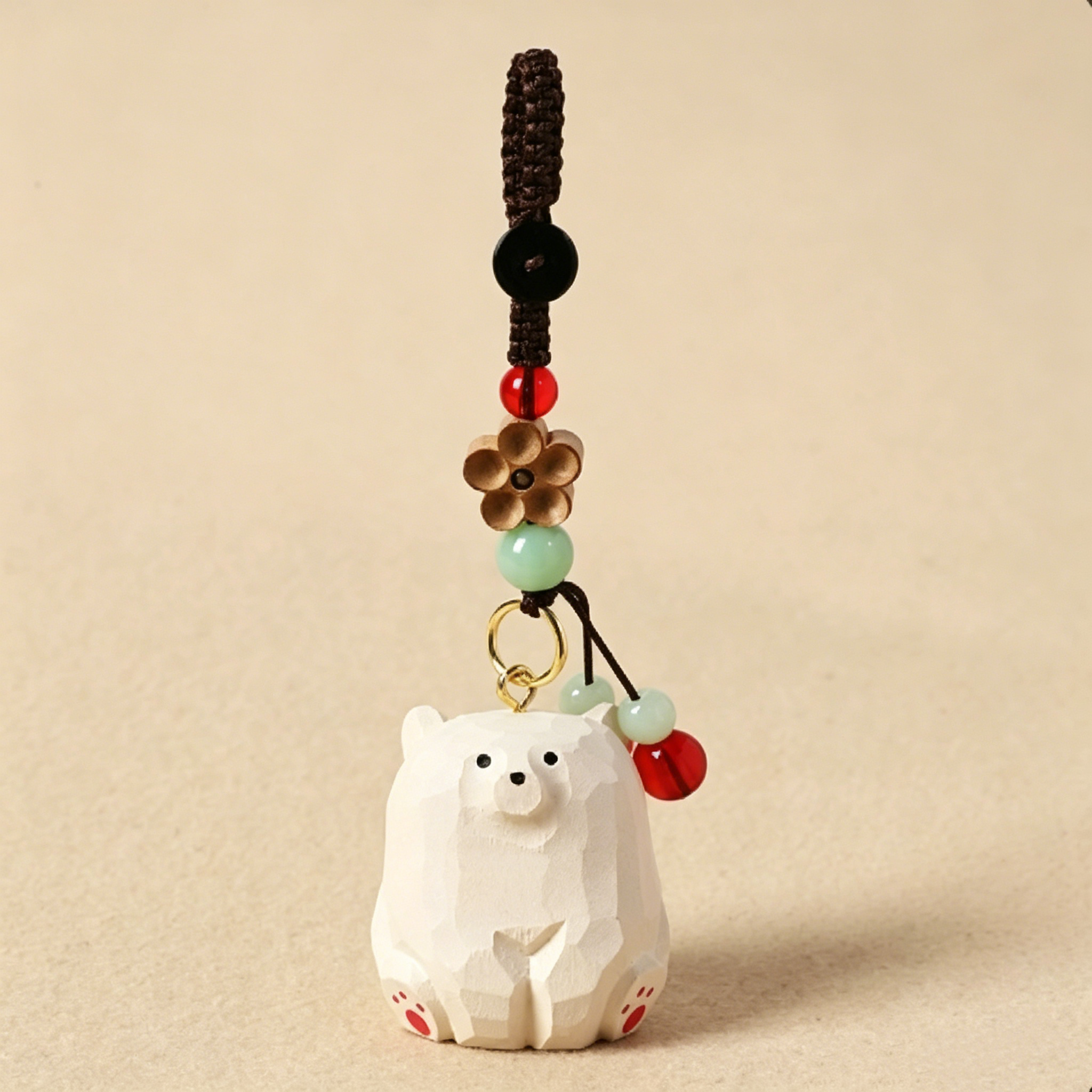 Handmade Carved Wooden Animal Keychain, Peach Blossom Charm for Keys & Bags