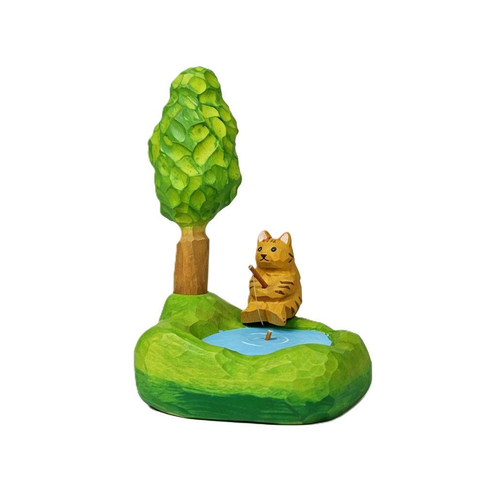 Linden Wood Hand-Carved Tree Figurine, Cute Forest Scene Miniature Decor, Calming Desk Ornament for Home, Office & Fairy Gardens