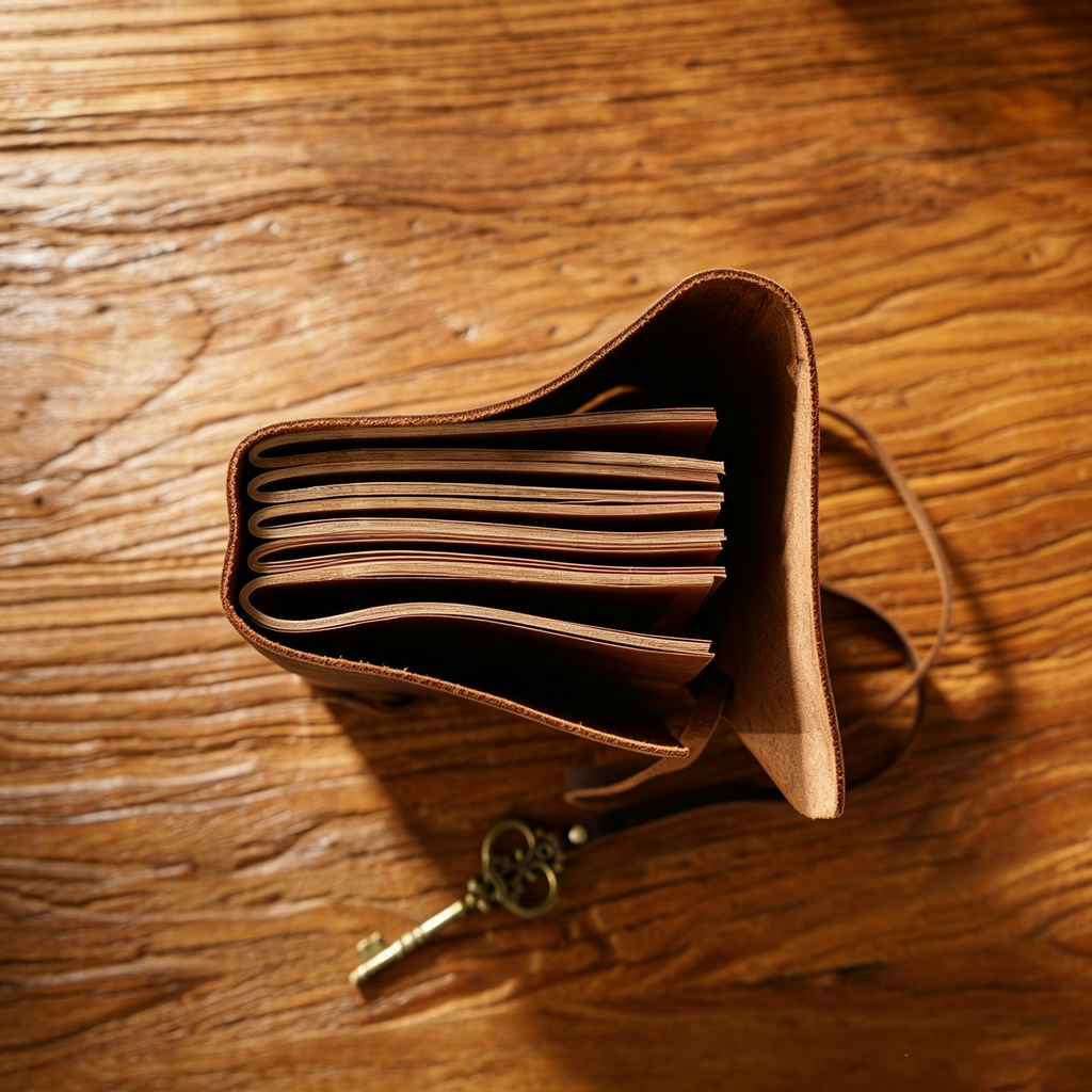Handmade Crazy Horse Leather Travel Journal, Full Grain Cowhide Notebook with Leather Strap & Decorative Metal Key
