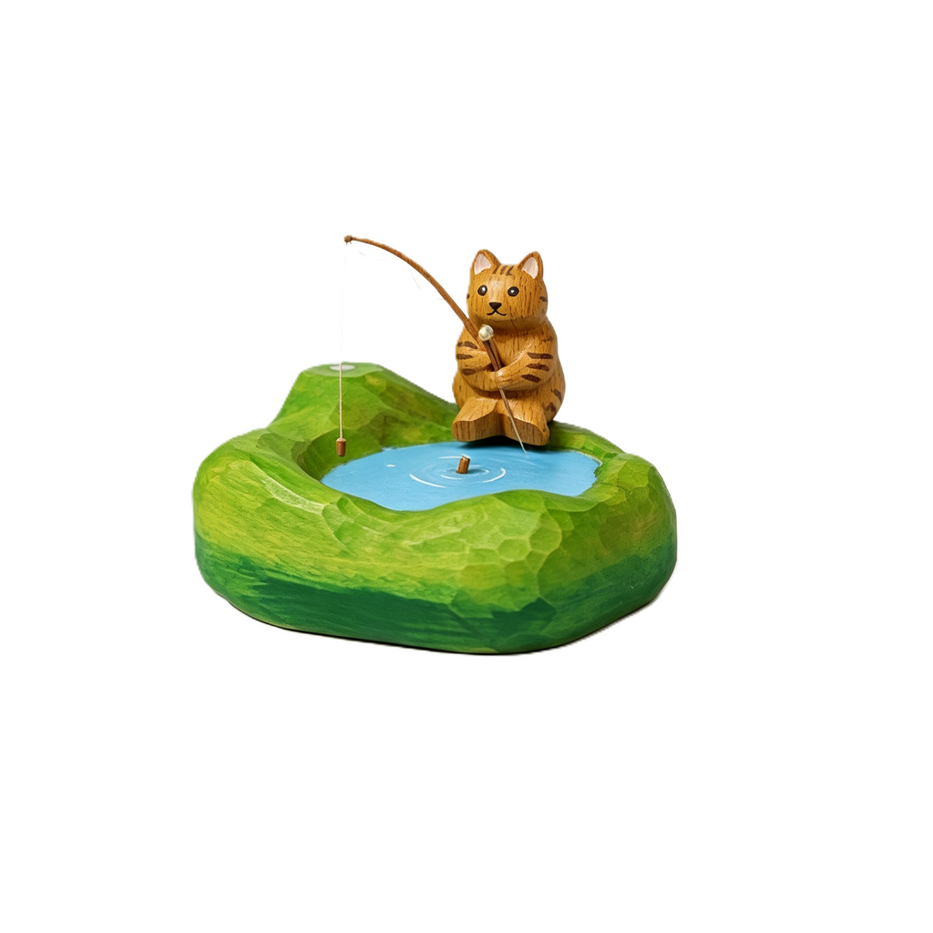 Linden Wood Hand-Carved Tree Figurine, Cute Forest Scene Miniature Decor, Calming Desk Ornament for Home, Office & Fairy Gardens