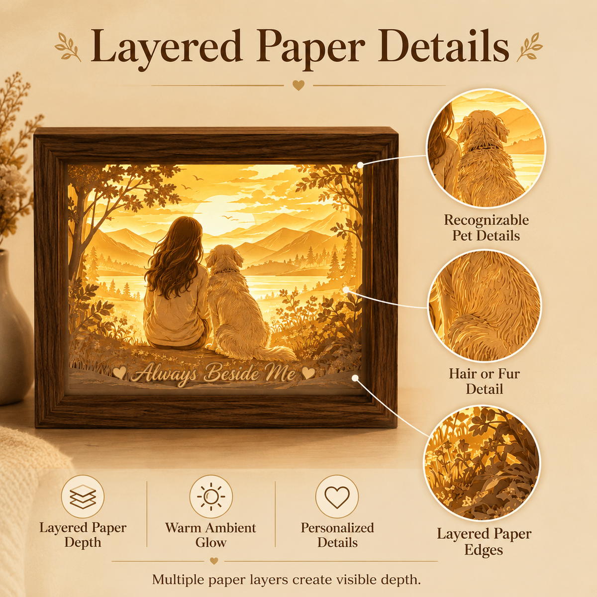 Always Beside Me Personalized Pet & Family Paper Light Box
