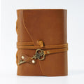 Handmade Crazy Horse Leather Travel Journal, Full Grain Cowhide Notebook with Leather Strap & Decorative Metal Key